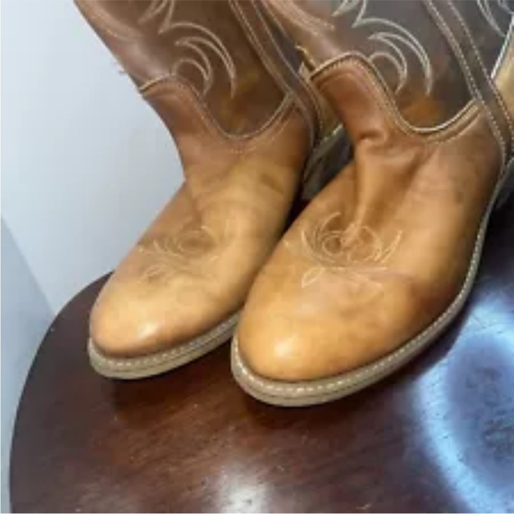 Vtg Dingo Brown Cowboy Western Boots 8.5 Medium Embroidered Heel USA made - Picture 2 of 8